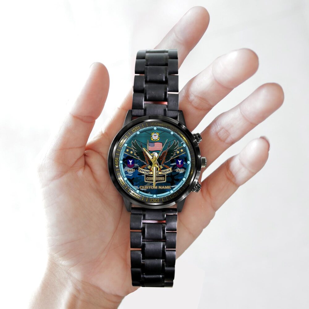 US Coast Guard, No One Fights Alone - Black Stainless Steel Watch - Image 2
