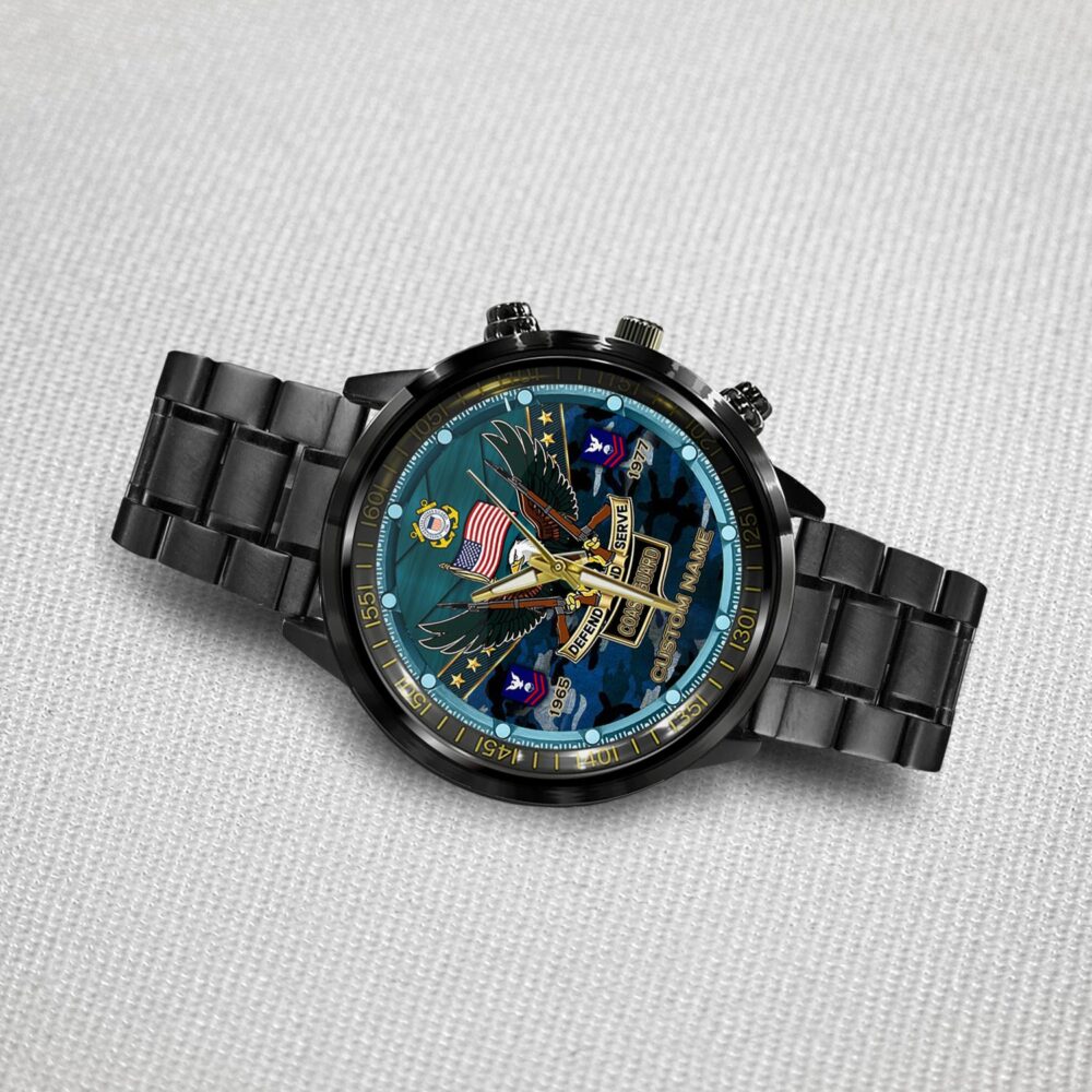 US Coast Guard, No One Fights Alone - Black Stainless Steel Watch - Image 3