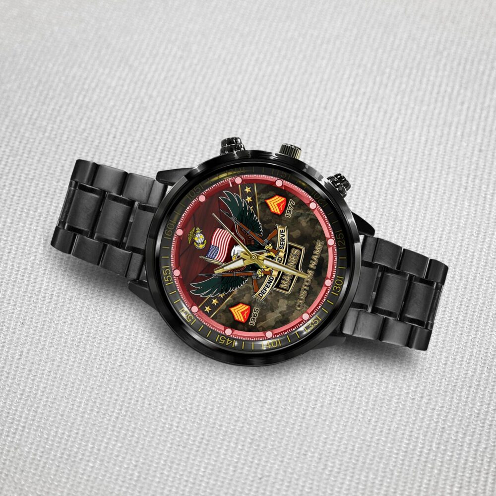 US Marine Corps, E 4 Marines Corporal - Black Stainless Steel Watch - Image 3