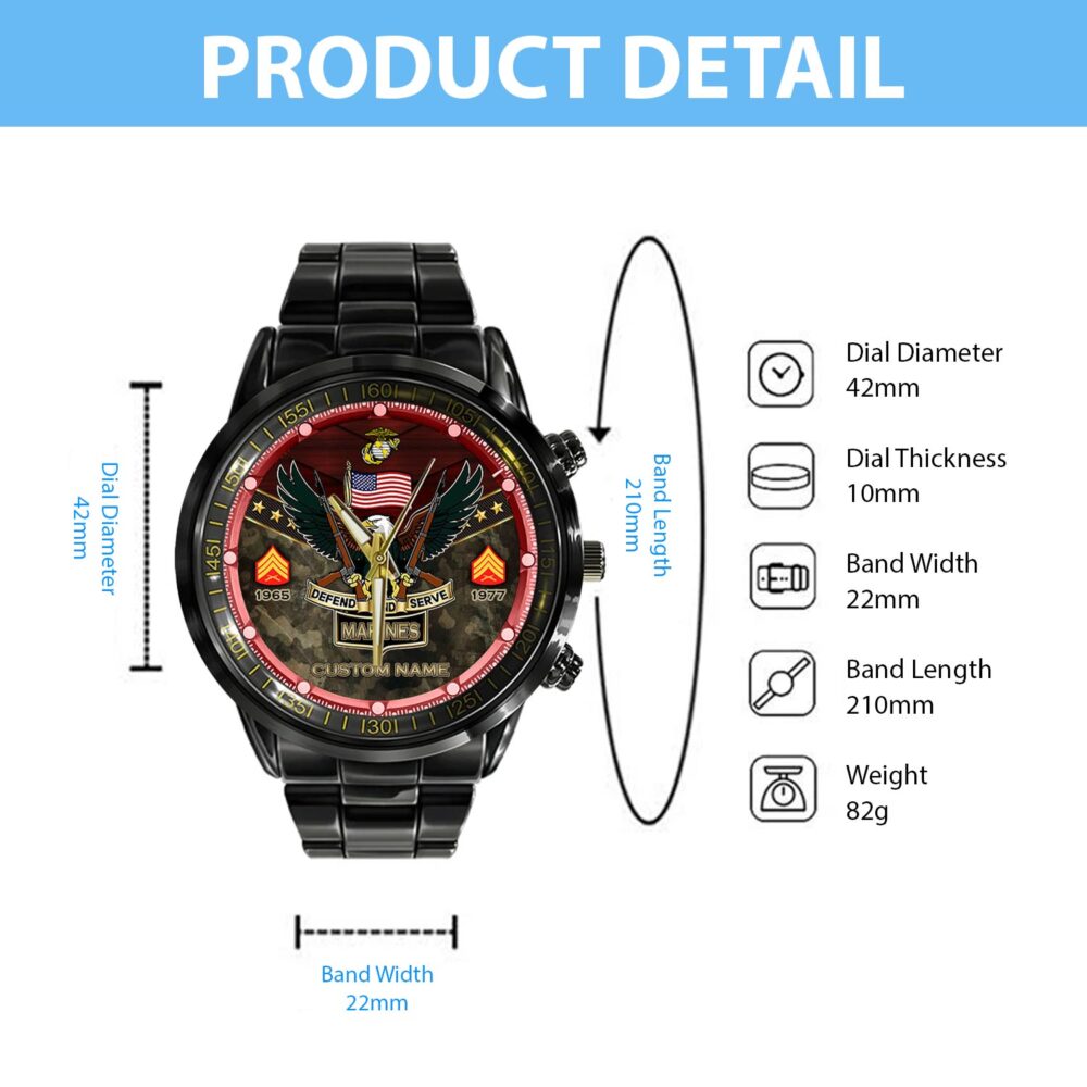 US Marine Corps, E 4 Marines Corporal - Black Stainless Steel Watch - Image 4