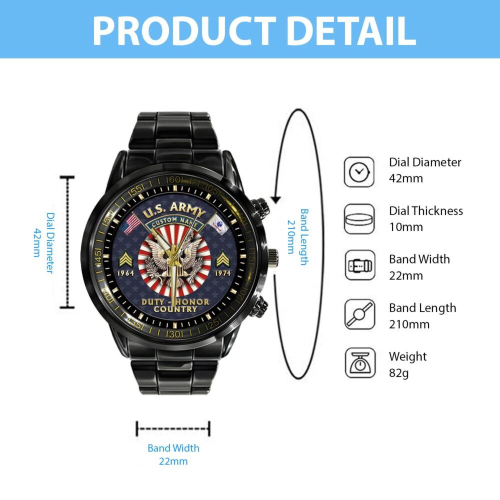 US Army, Life And Pride - Black Stainless Steel Watch - Image 4