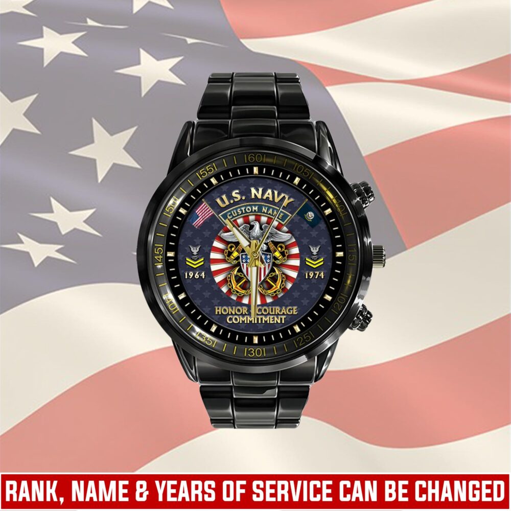 US Navy, Honor - Courage - Commitment - Black Stainless Steel Watch