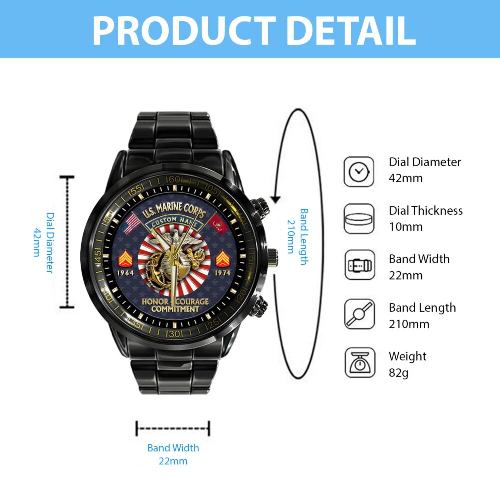 US Marine Corps, First to Fight - Black Stainless Steel Watch - Image 4