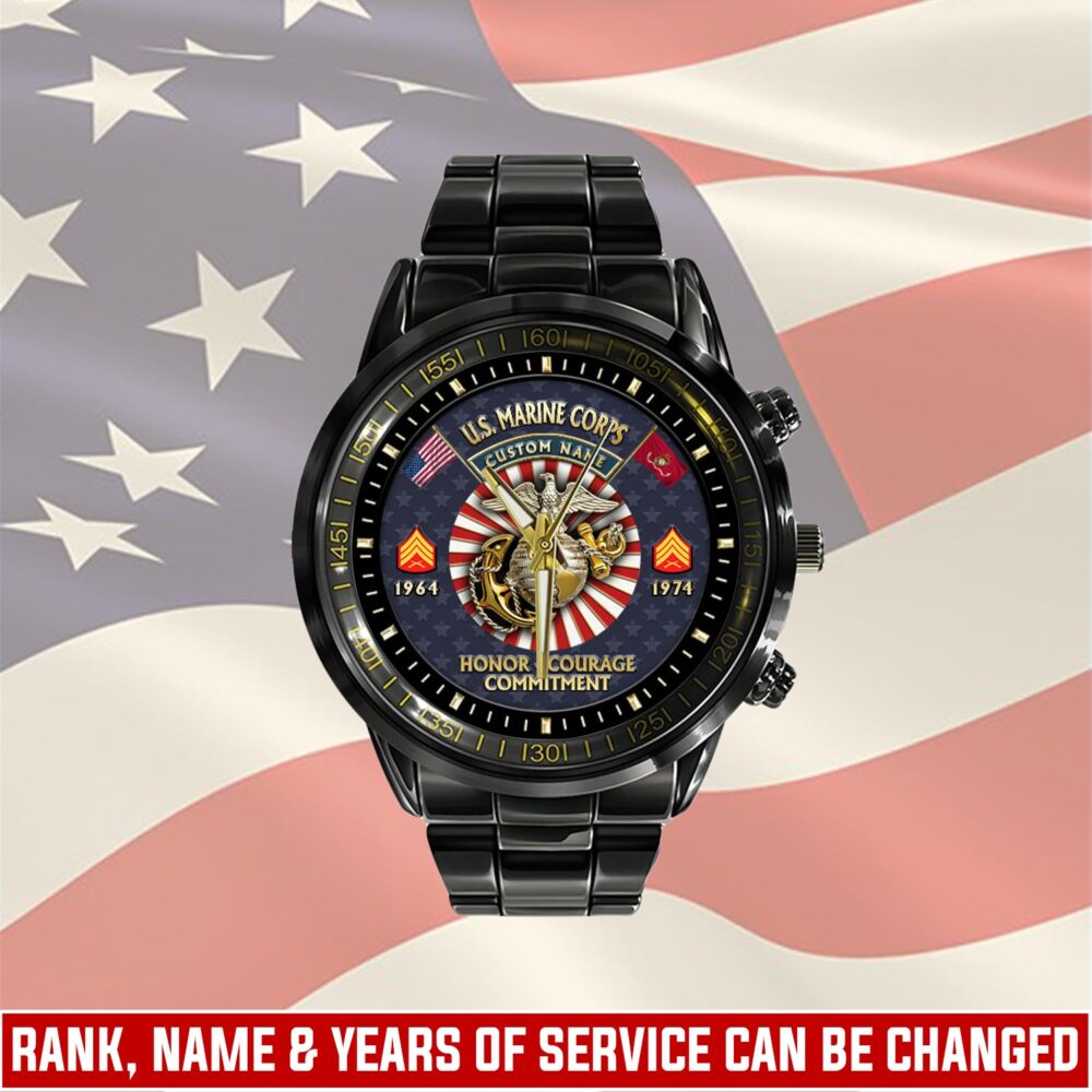 US Marine Corps, First to Fight - Black Stainless Steel Watch