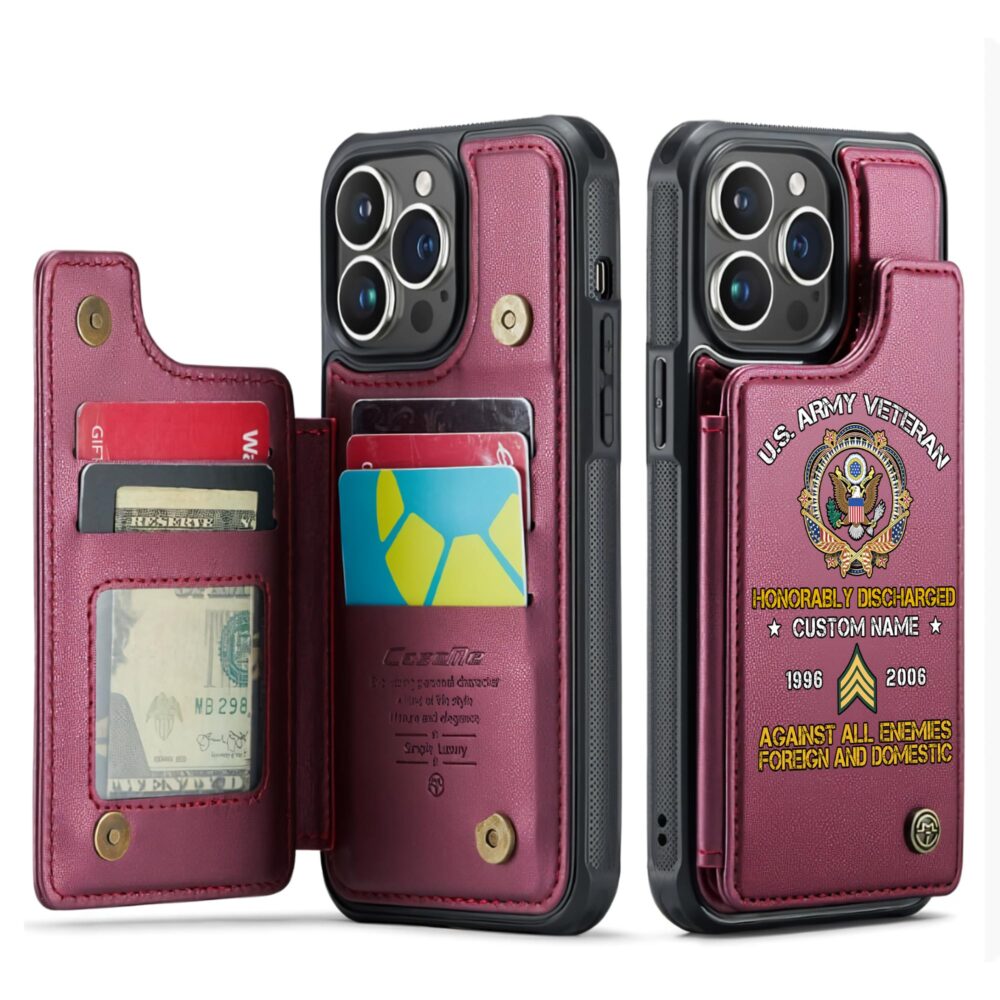US Army, Honor, Duty, Service - Leather Flip Phone Case - Image 4