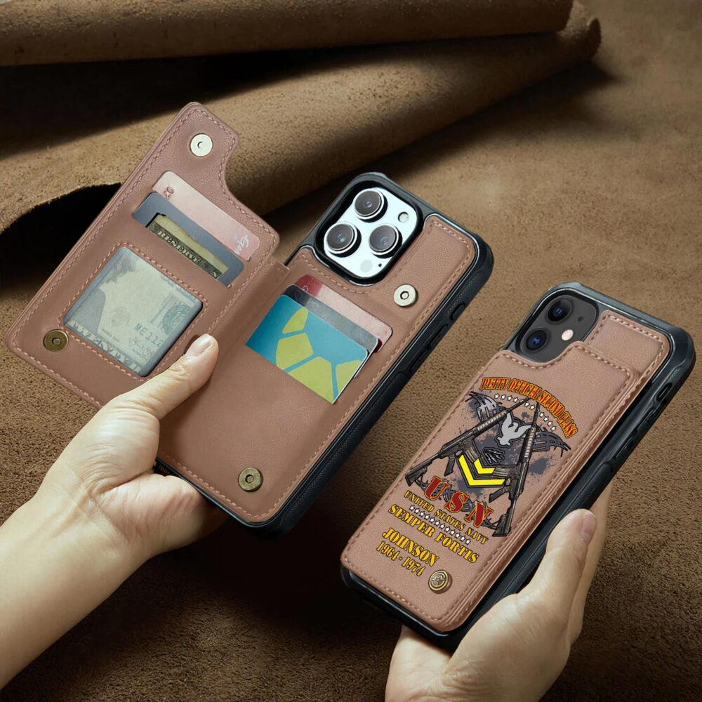 US Navy, E 3 Blue - Leather Flip Phone Case - Image 2