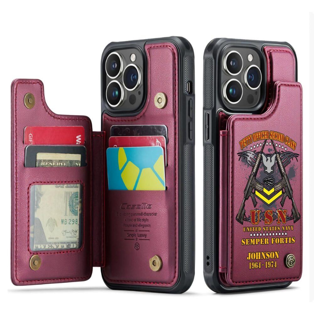 US Navy, E 3 Blue - Leather Flip Phone Case - Image 4