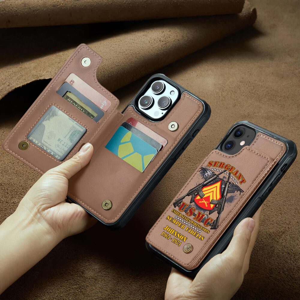 US Marine Corps, No One Fights Alone - Leather Flip Phone Case - Image 2