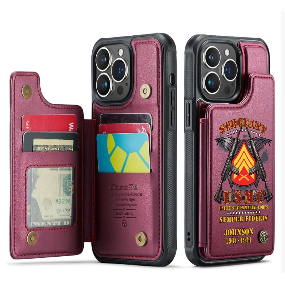 US Marine Corps, No One Fights Alone - Leather Flip Phone Case - Image 4