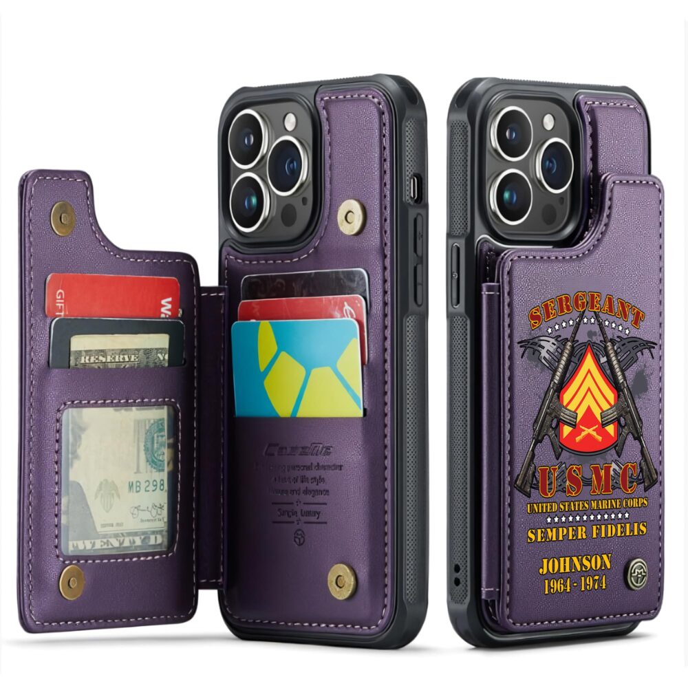 US Marine Corps, No One Fights Alone - Leather Flip Phone Case - Image 6
