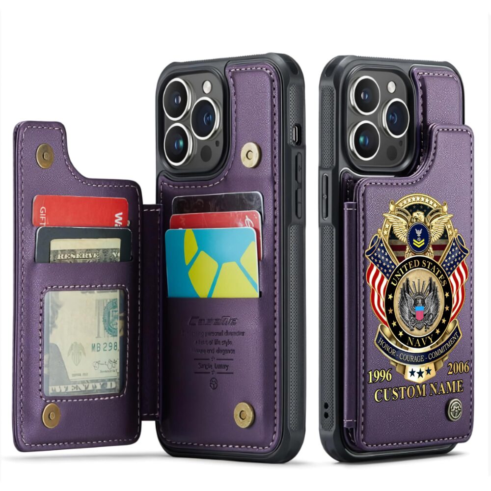 US Navy, E 7 Gold - Leather Flip Phone Case - Image 6