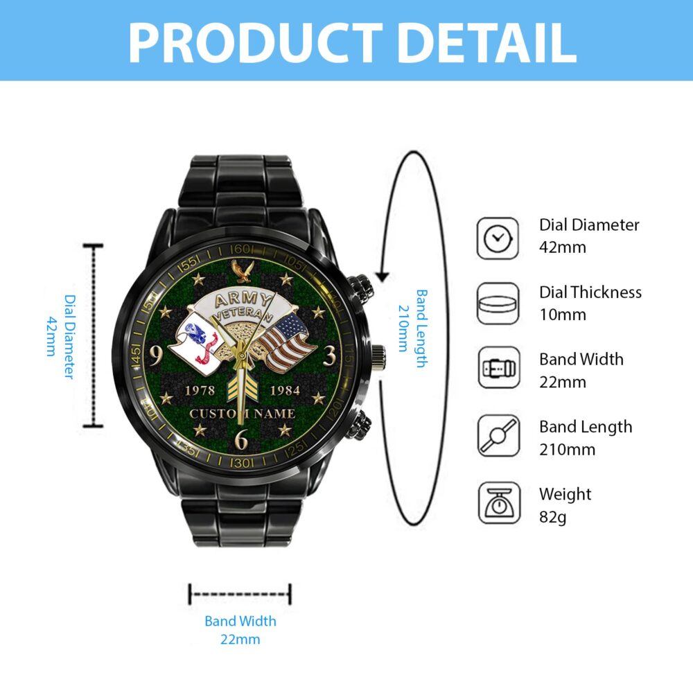 US Army, O 4 Army Major - Black Stainless Steel Watch - Image 4