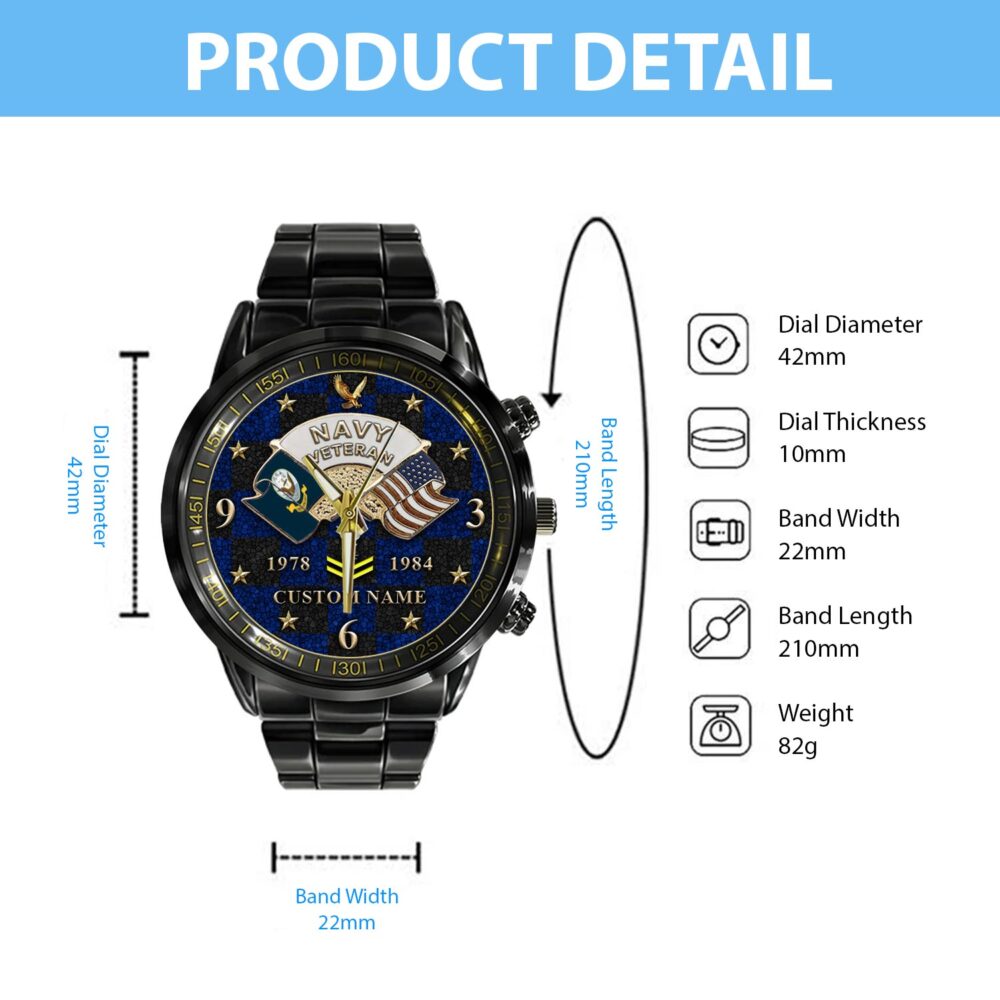US Navy, E 8 Gold - Black Stainless Steel Watch - Image 4