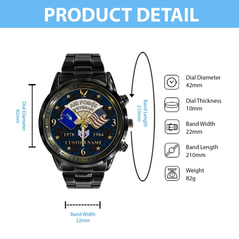 US Air Force, E 6 Air Force Technical Sergeant - Black Stainless Steel Watch - Image 4
