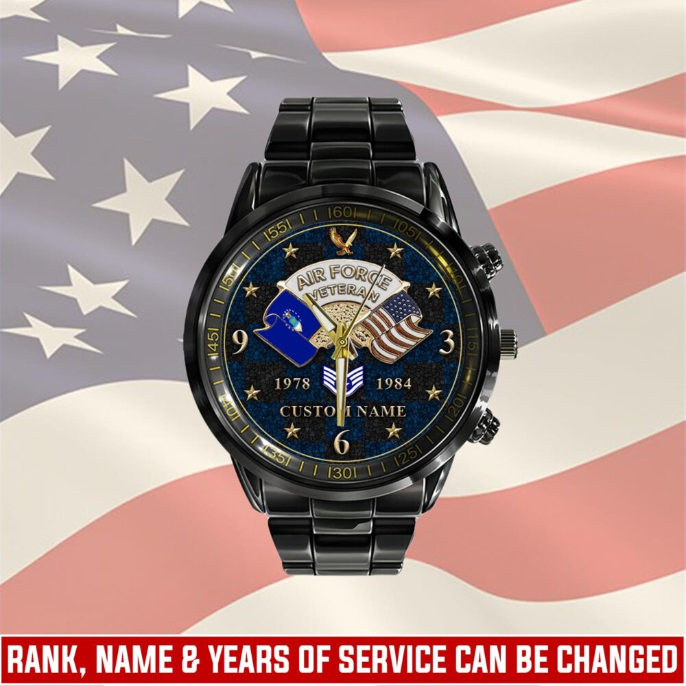 US Air Force, E 6 Air Force Technical Sergeant - Black Stainless Steel Watch