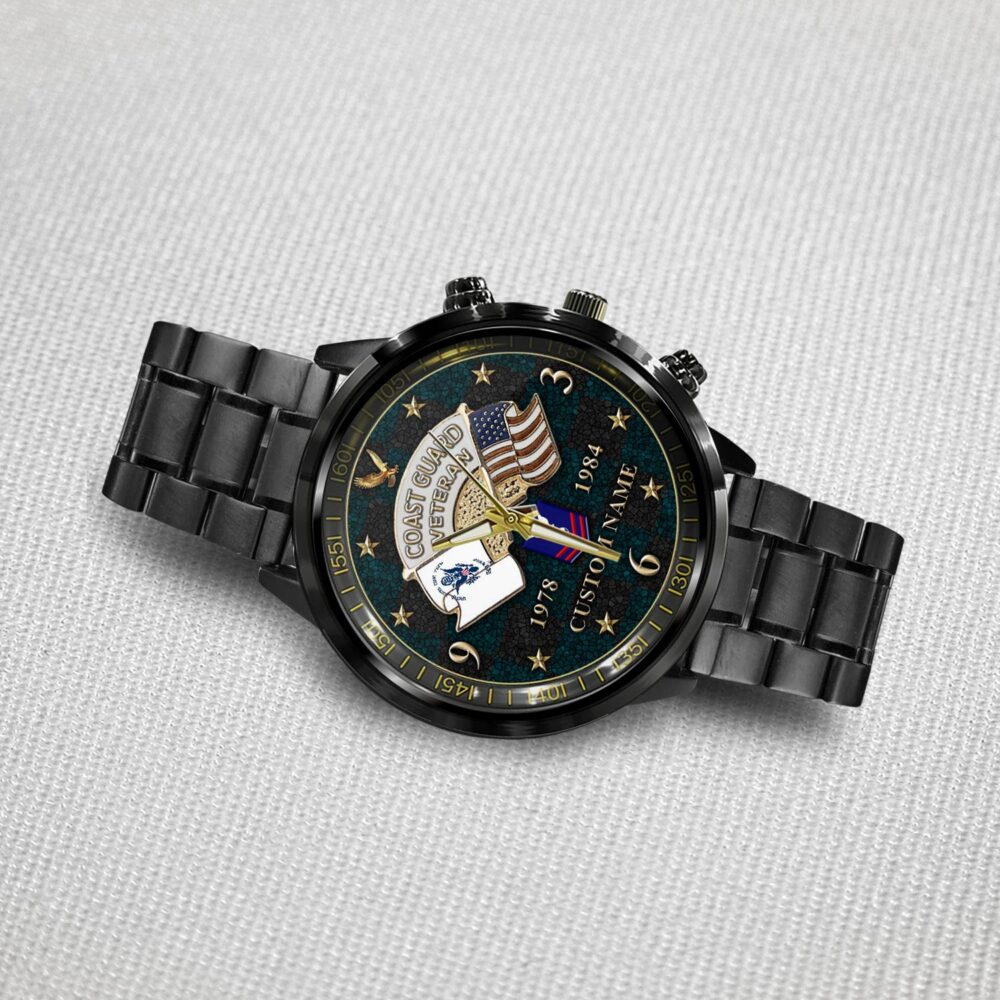 US Coast Guard, No One Fights Alone - Black Stainless Steel Watch - Image 3