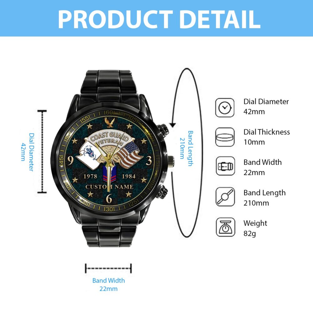 US Coast Guard, No One Fights Alone - Black Stainless Steel Watch - Image 4