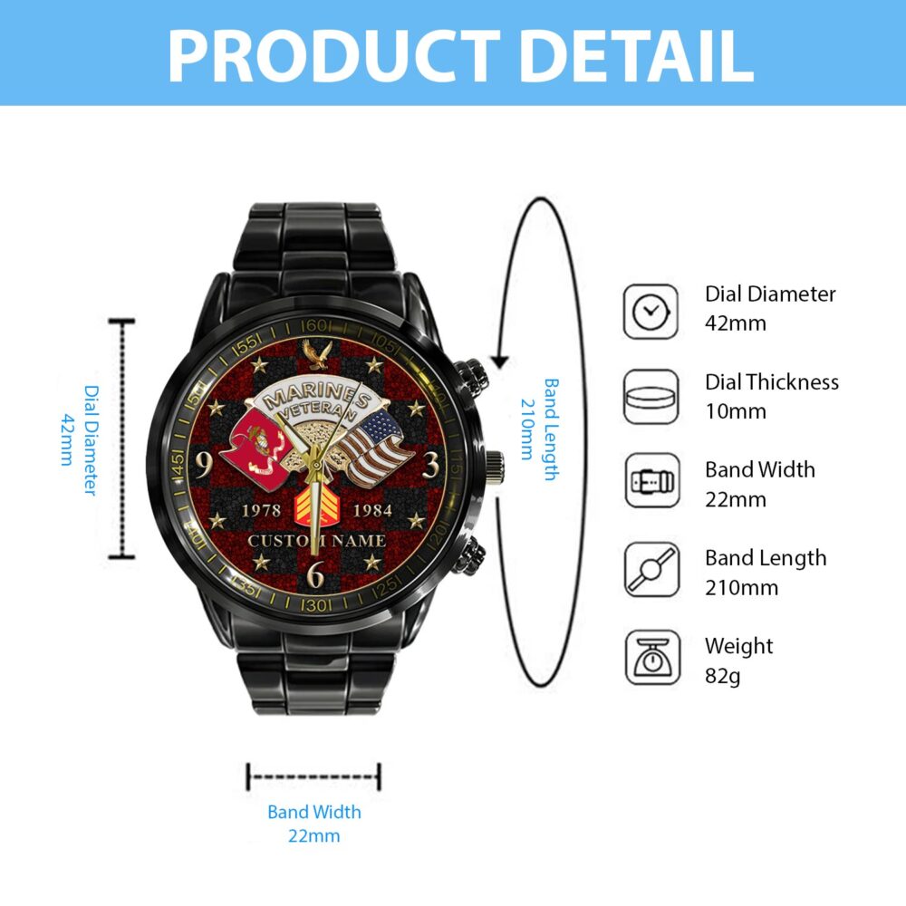 US Marine Corps, Always Remember, Never Forget - Black Stainless Steel Watch - Image 4