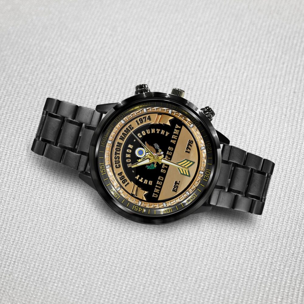 US Army, E 7 Army Sergeant First Class - Black Stainless Steel Watch - Image 3