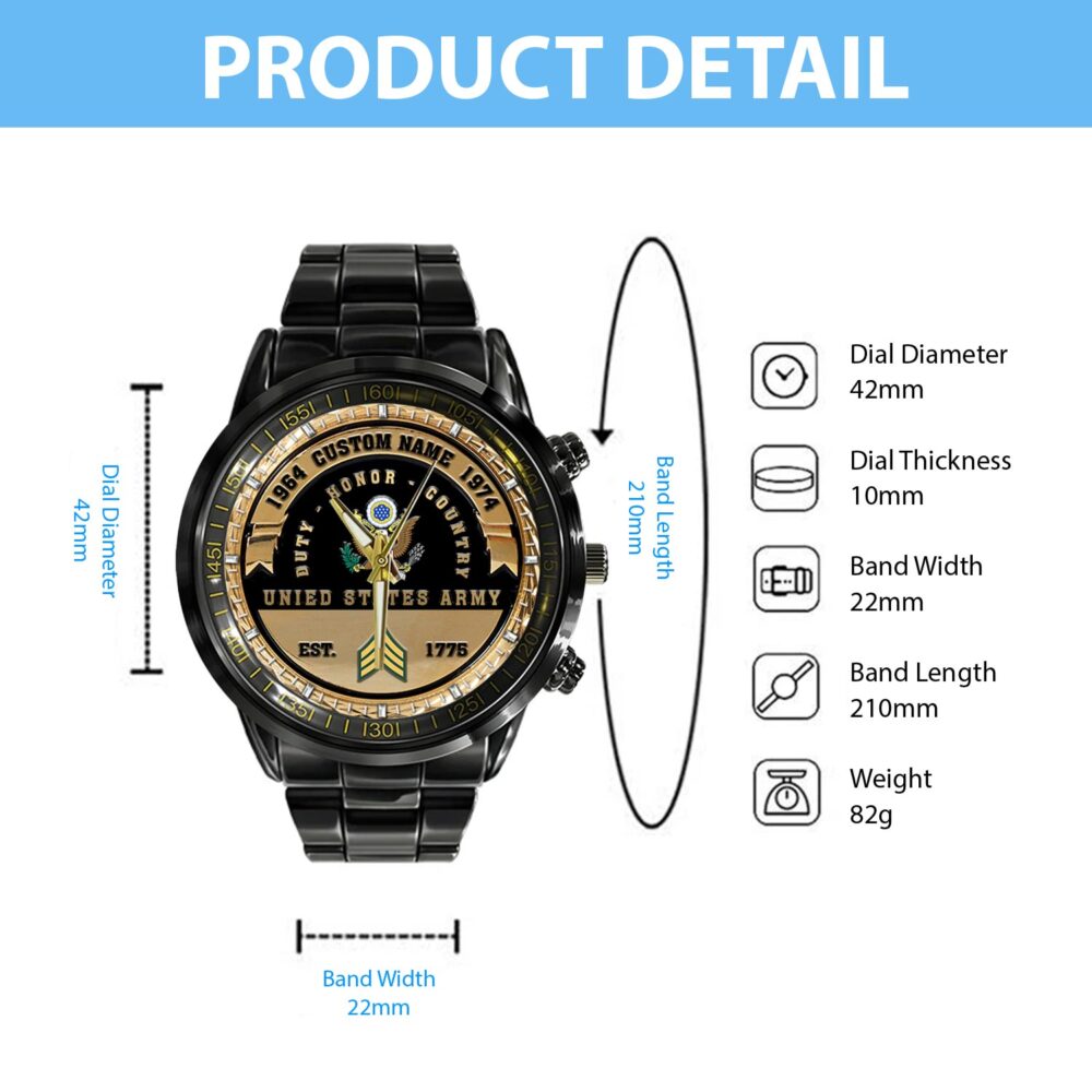 US Army, E 7 Army Sergeant First Class - Black Stainless Steel Watch - Image 4