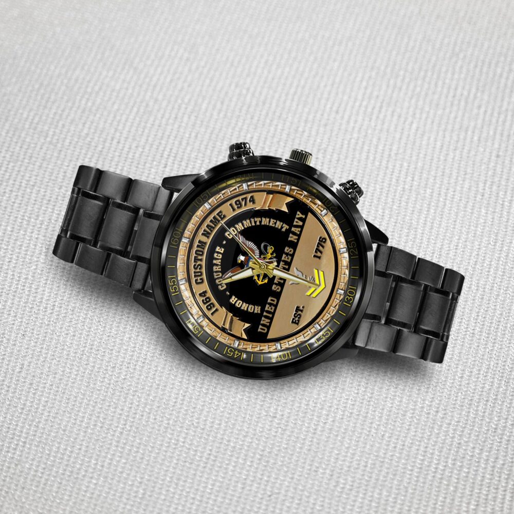 US Navy, E 8 Gold - Black Stainless Steel Watch - Image 3