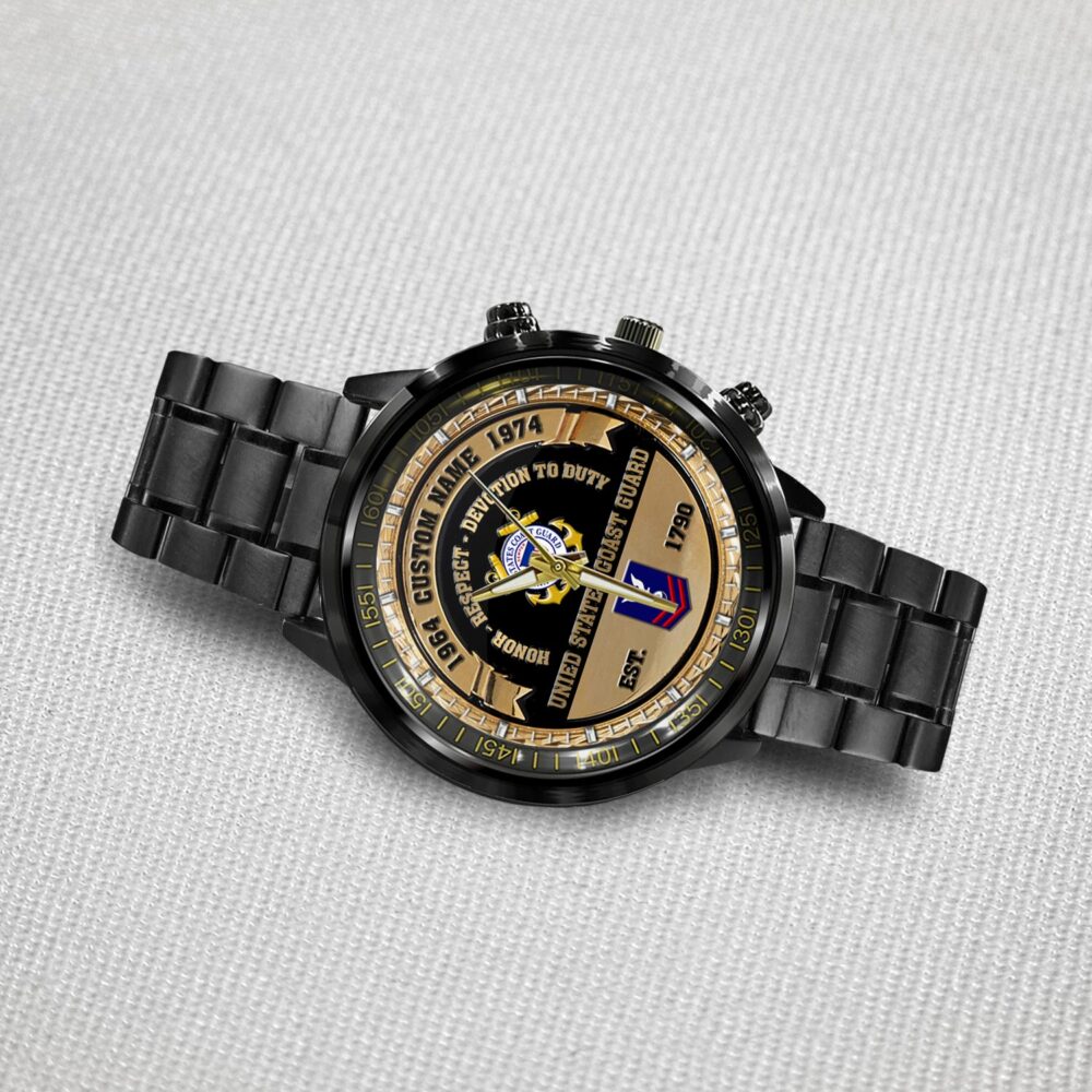 US Coast Guard, E 3 White - Black Stainless Steel Watch - Image 3