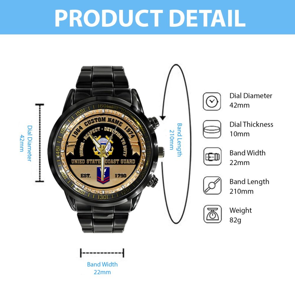 US Coast Guard, E 3 White - Black Stainless Steel Watch - Image 4
