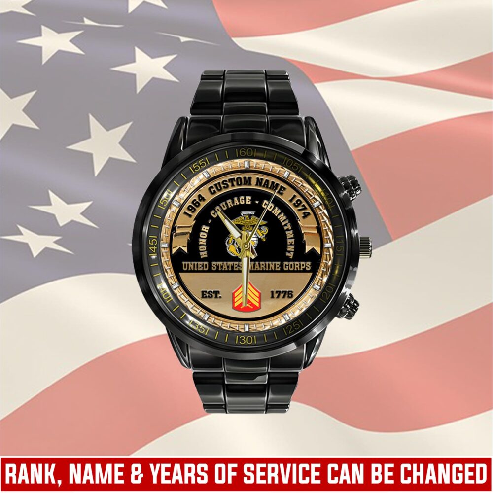 US Marine Corps, Proud Veteran - Black Stainless Steel Watch