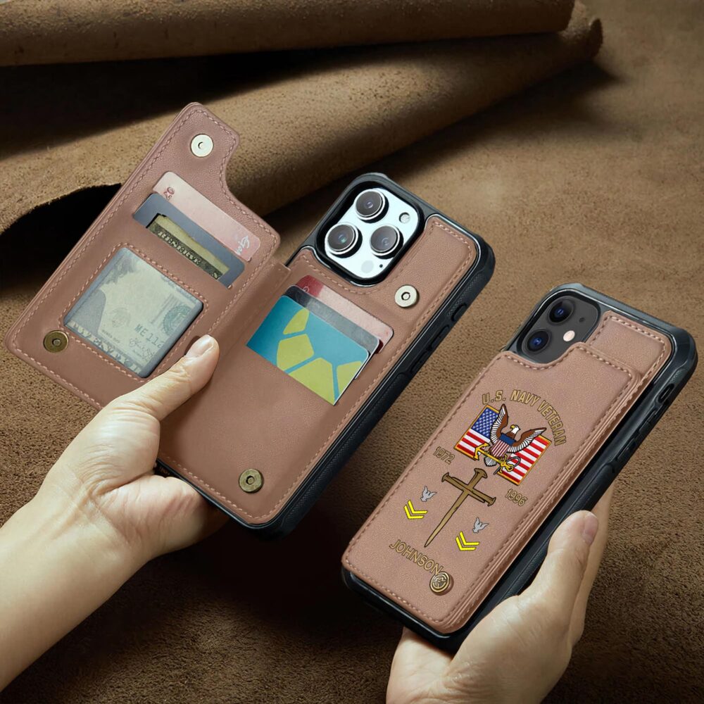 US Navy, E 8 Gold - Leather Flip Phone Case - Image 2