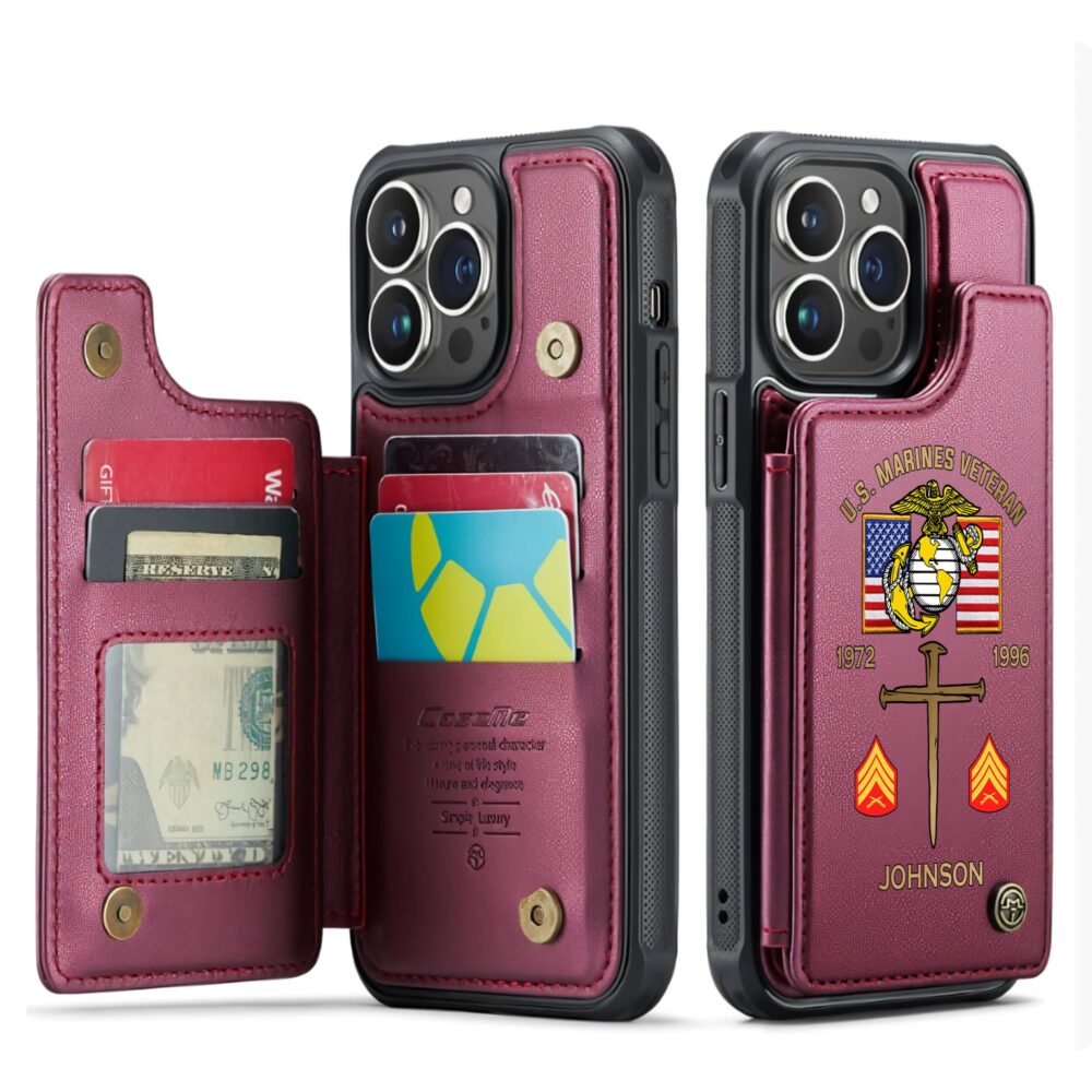 US Marine Corps, Land Of The Free, Because Of The Brave - Leather Flip Phone Case - Image 4