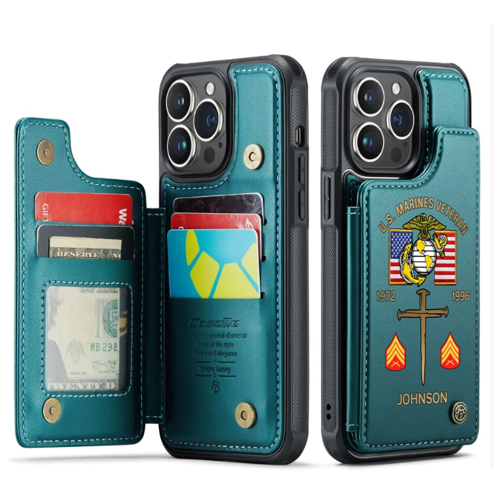 US Marine Corps, Land Of The Free, Because Of The Brave - Leather Flip Phone Case - Image 5