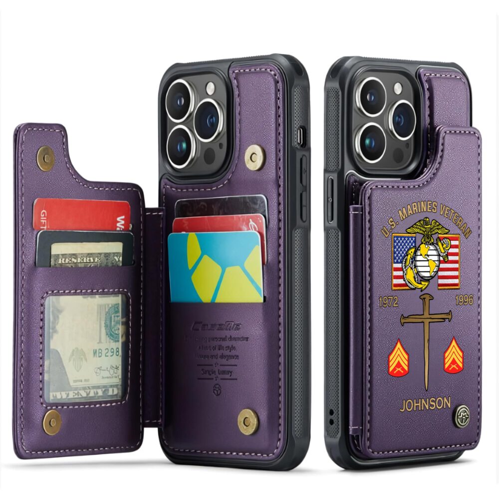 US Marine Corps, Land Of The Free, Because Of The Brave - Leather Flip Phone Case - Image 6