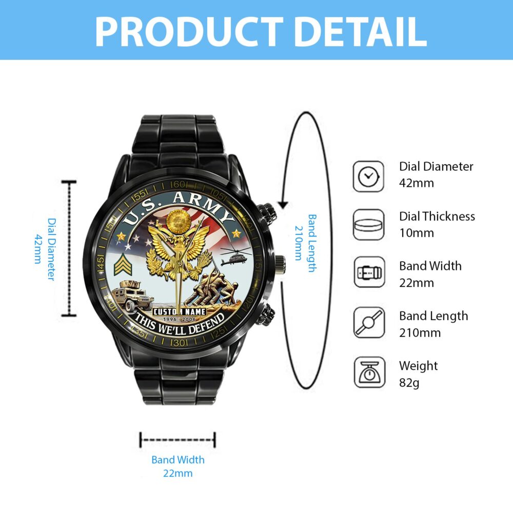 US Army, E 9 Army Command Sergeant Major - Black Stainless Steel Watch - Image 4