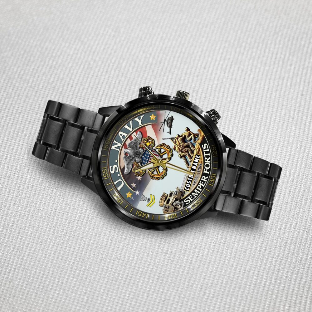 US Navy, E 3 Red - Black Stainless Steel Watch - Image 3