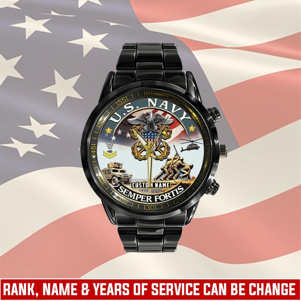 US Navy, E 3 Red - Black Stainless Steel Watch