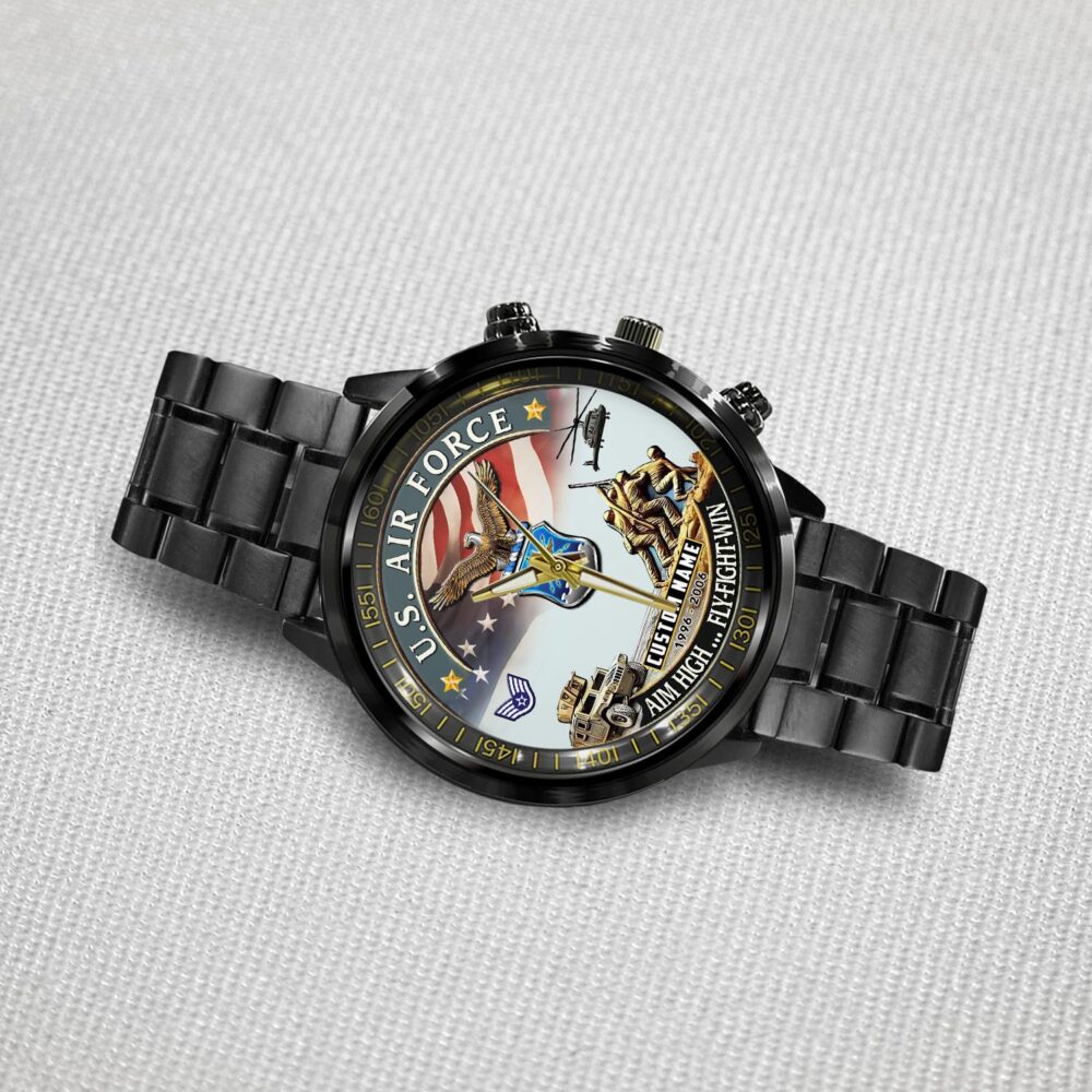 US Air Force, Proud Veteran - Black Stainless Steel Watch - Image 3