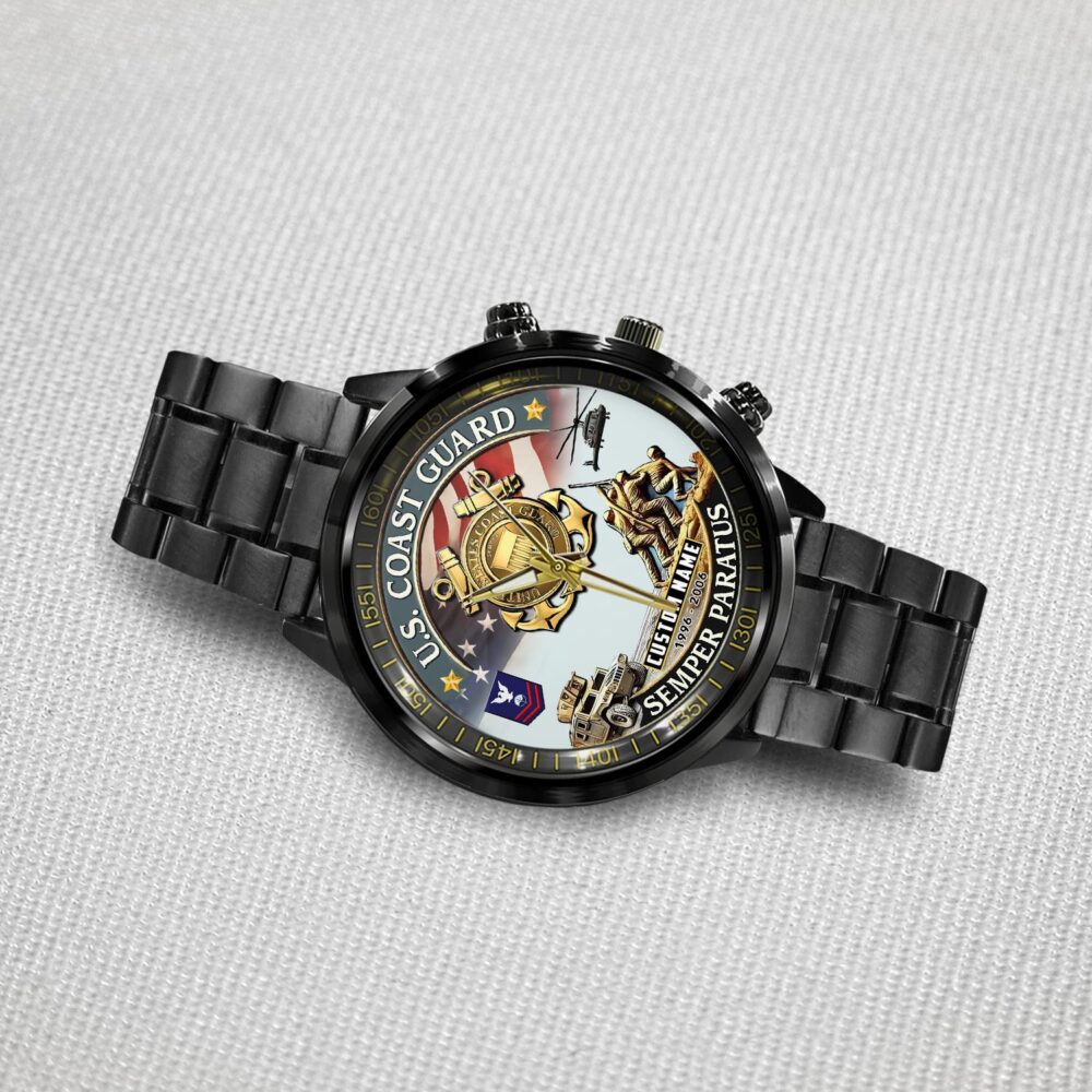 US Coast Guard, Lest We Forget - Black Stainless Steel Watch - Image 3