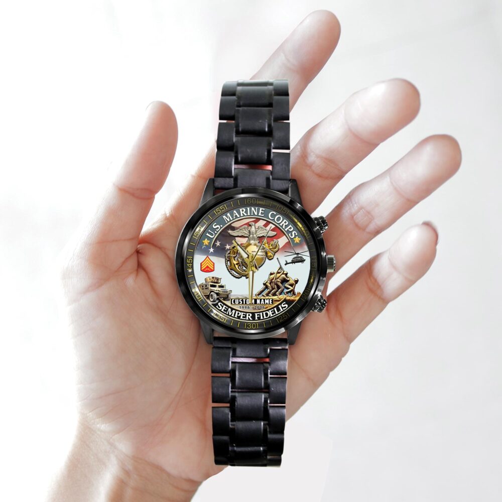 US Marine Corps, E 7 Marines Gunnery Sergeant - Black Stainless Steel Watch - Image 2