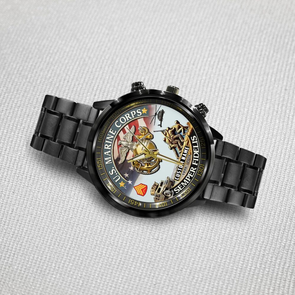 US Marine Corps, E 7 Marines Gunnery Sergeant - Black Stainless Steel Watch - Image 3