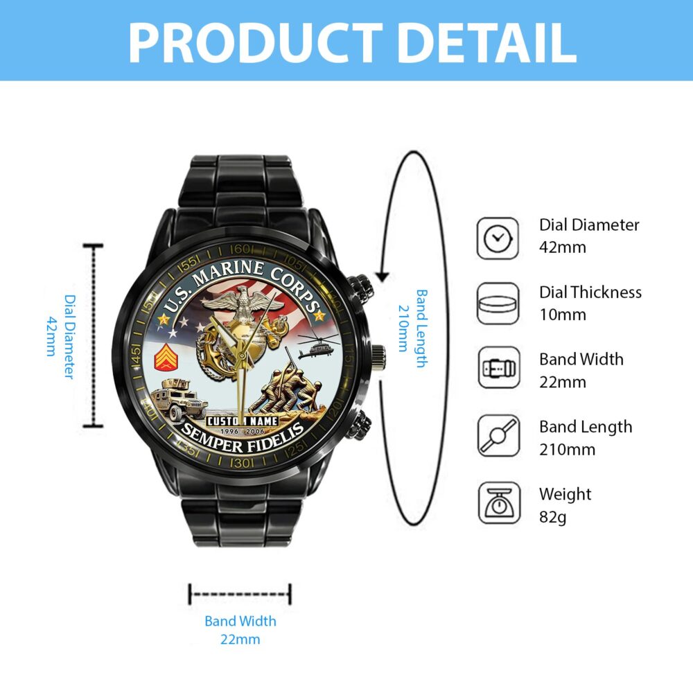 US Marine Corps, E 7 Marines Gunnery Sergeant - Black Stainless Steel Watch - Image 4