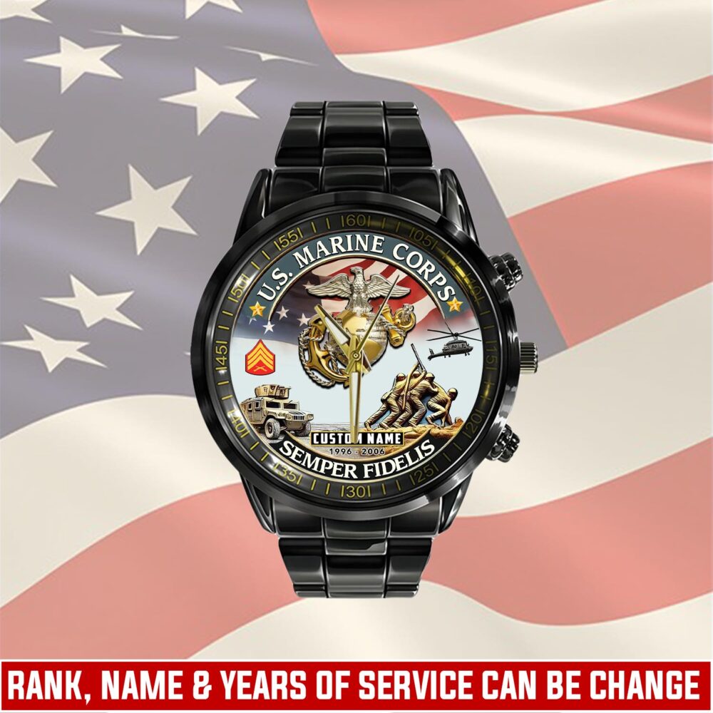 US Marine Corps, E 7 Marines Gunnery Sergeant - Black Stainless Steel Watch
