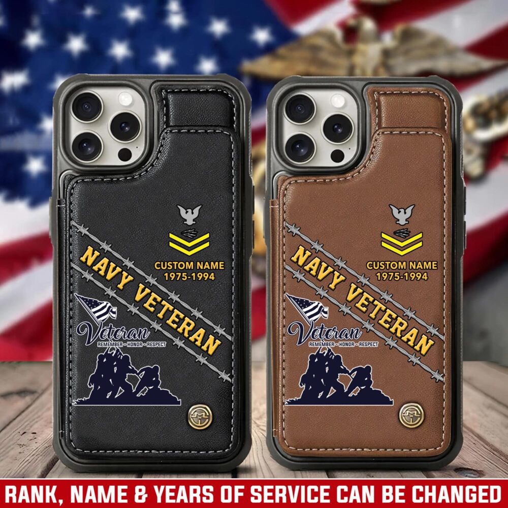 US Navy, By Sea, Air and Land - Leather Flip Phone Case