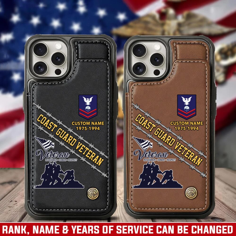 US Coast Guard, E 4 Gold - Leather Flip Phone Case
