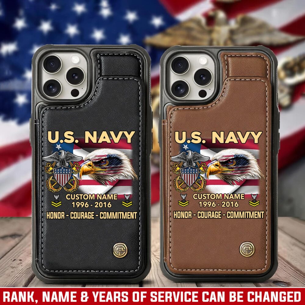 US Navy, E 4 Gold - Leather Flip Phone Case