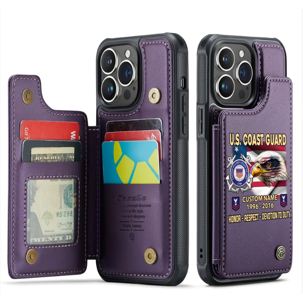 US Coast Guard, E 8 Gold - Leather Flip Phone Case - Image 6