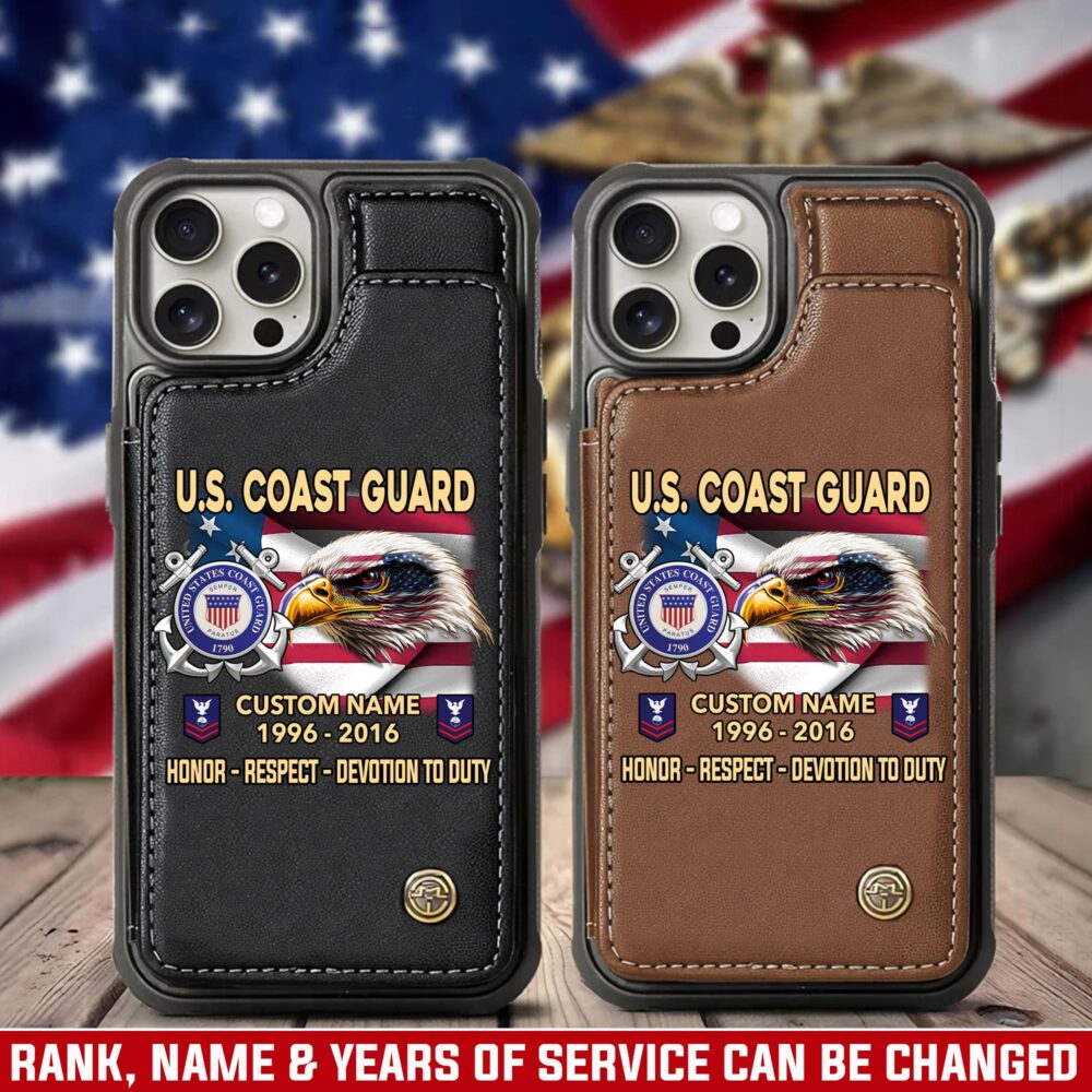 US Coast Guard, E 8 Gold - Leather Flip Phone Case