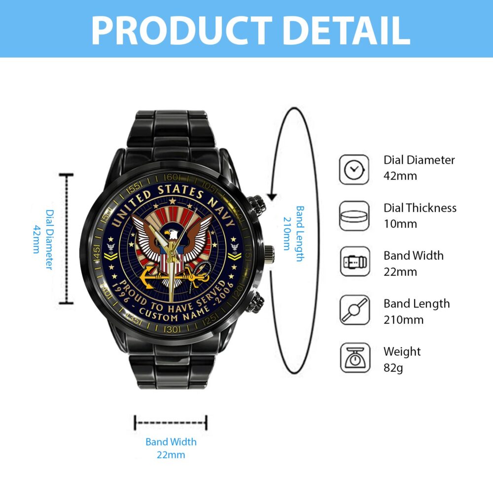 US Navy, All Gave Some, Some Gave All - Black Stainless Steel Watch - Image 4