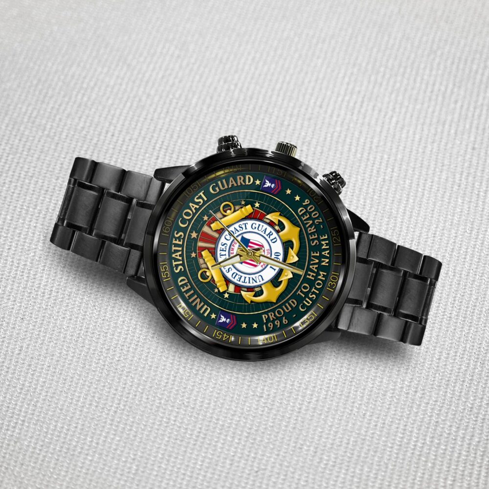 US Coast Guard, E 3 Blue - Black Stainless Steel Watch - Image 3