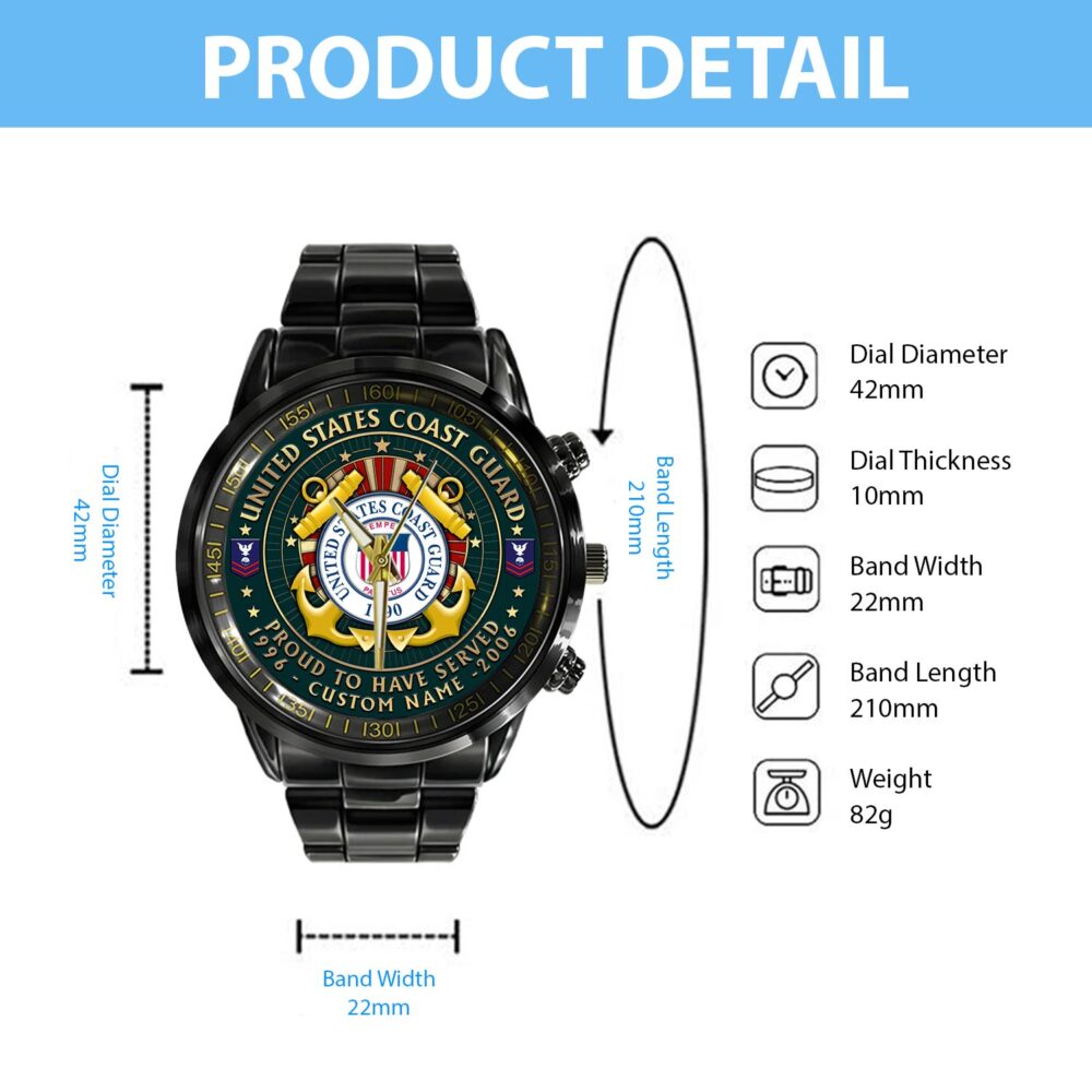 US Coast Guard, E 3 Blue - Black Stainless Steel Watch - Image 4