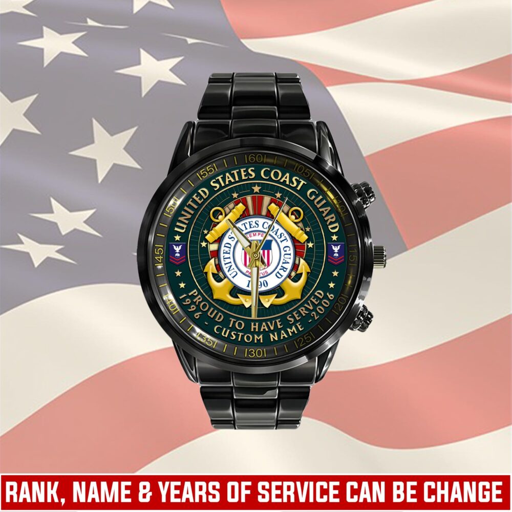 US Coast Guard, E 3 Blue - Black Stainless Steel Watch